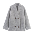 Damen Strickjacke mit doppelter Knopfleiste und hoher Kragen R&B
