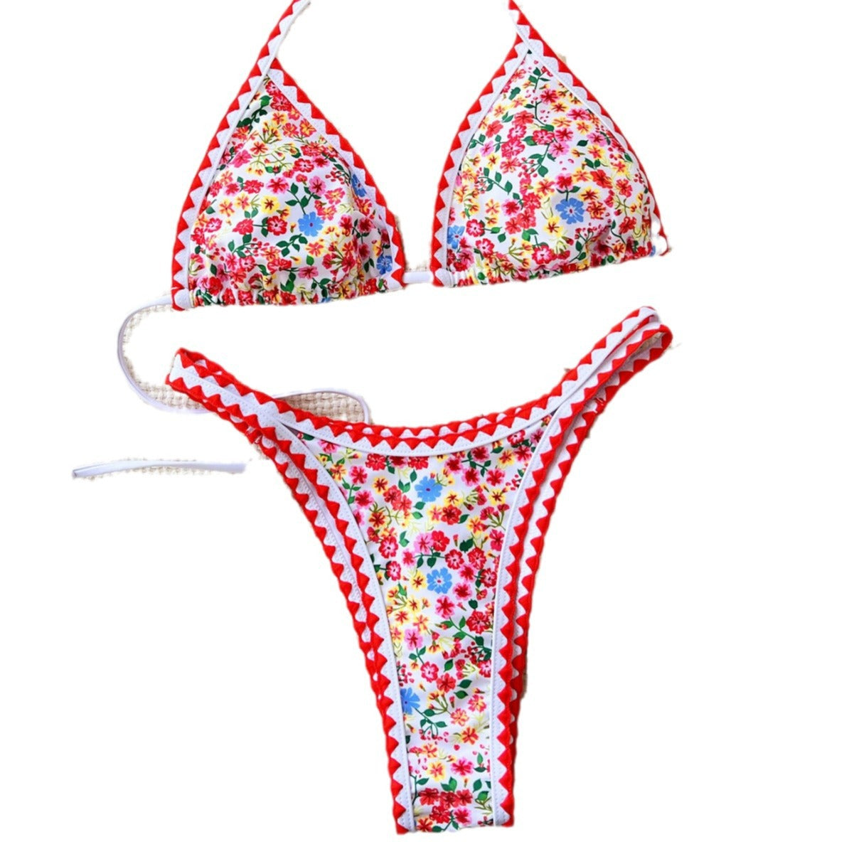 Damen Triangel-Bikini mit floralen Mustern und verspielten Details
