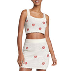 Damen gehäkeltes Crop-Top und Minirock-Set mit floralen Akzenten R&B