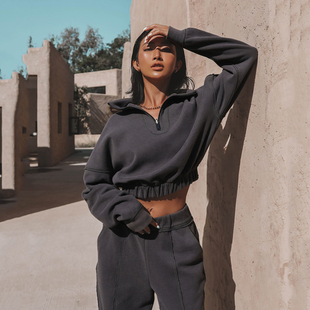 Damen cropped Sweatshirt mit Reißverschluss R&B