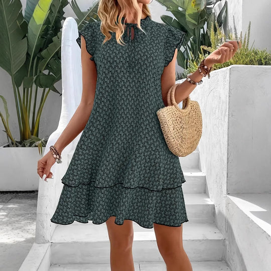 Damen Leichtes Boho-Kleid mit Rüschendetails und hochgeschlossenem Kragen R&B