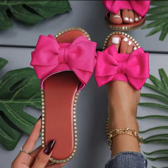 Damen elegante Sommer-Pantoletten mit großem Schleifen-Detail R&B