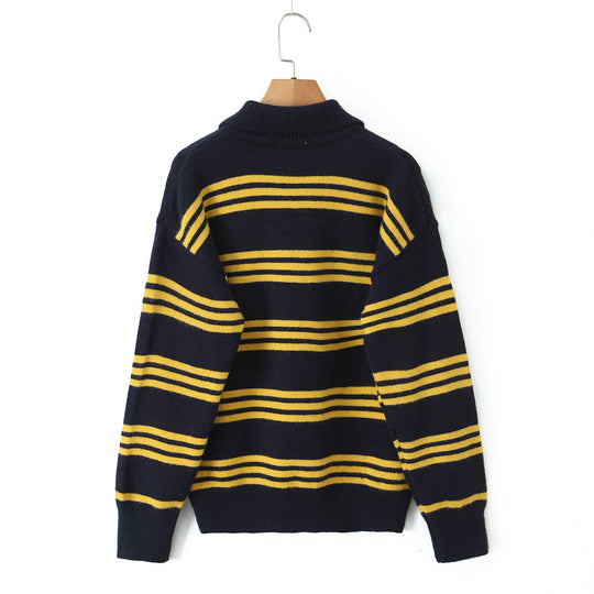 Damen gestreifter Poloshirt-Strickpullover R&B