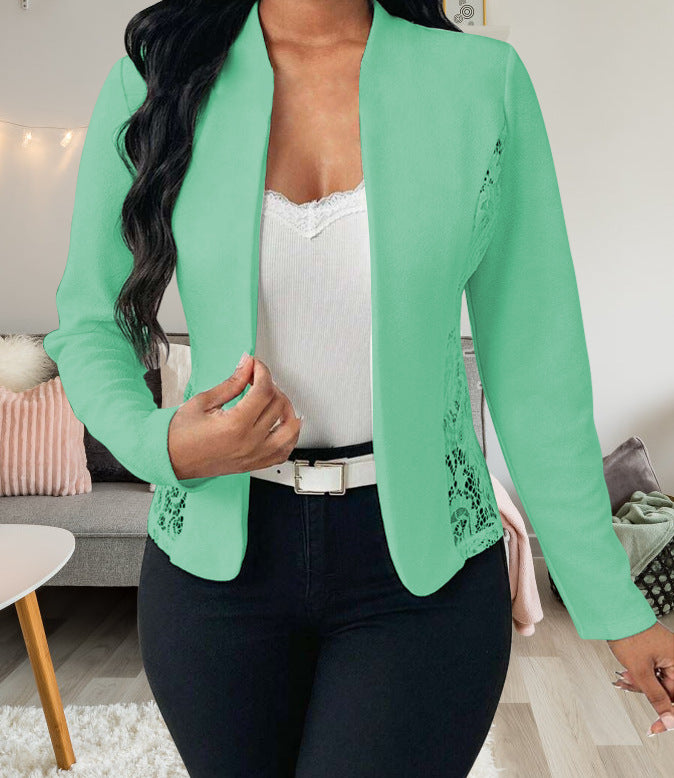 Damen elegante Blazerjacke mit Spitzenakzenten R&B