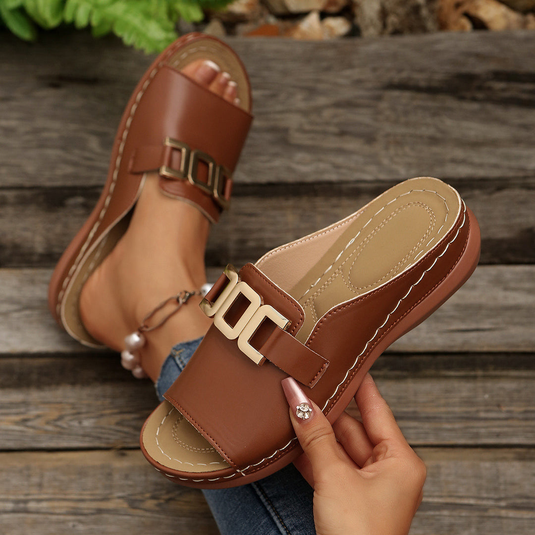 Damen Offene Mules mit modischer Schnallenapplikation R&B
