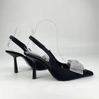 Damen Slingback-Pumps mit glitzerndem Schleifen-Design und transparentem Absatz R&B