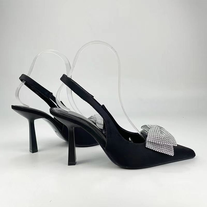 Damen Slingback-Pumps mit glitzerndem Schleifen-Design und transparentem Absatz R&B