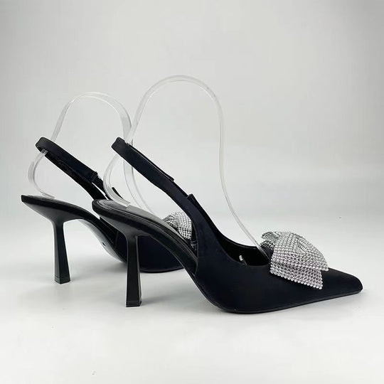 Damen Slingback-Pumps mit glitzerndem Schleifen-Design und transparentem Absatz R&B