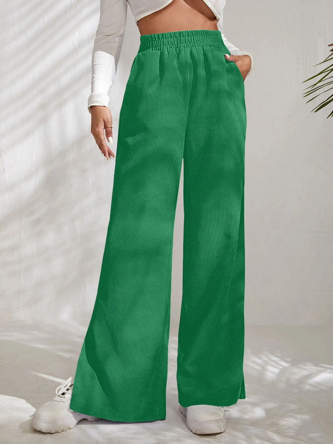 Damen Weite Cord-Hose mit elastischem Bund und seitlichen Schlitzen R&B