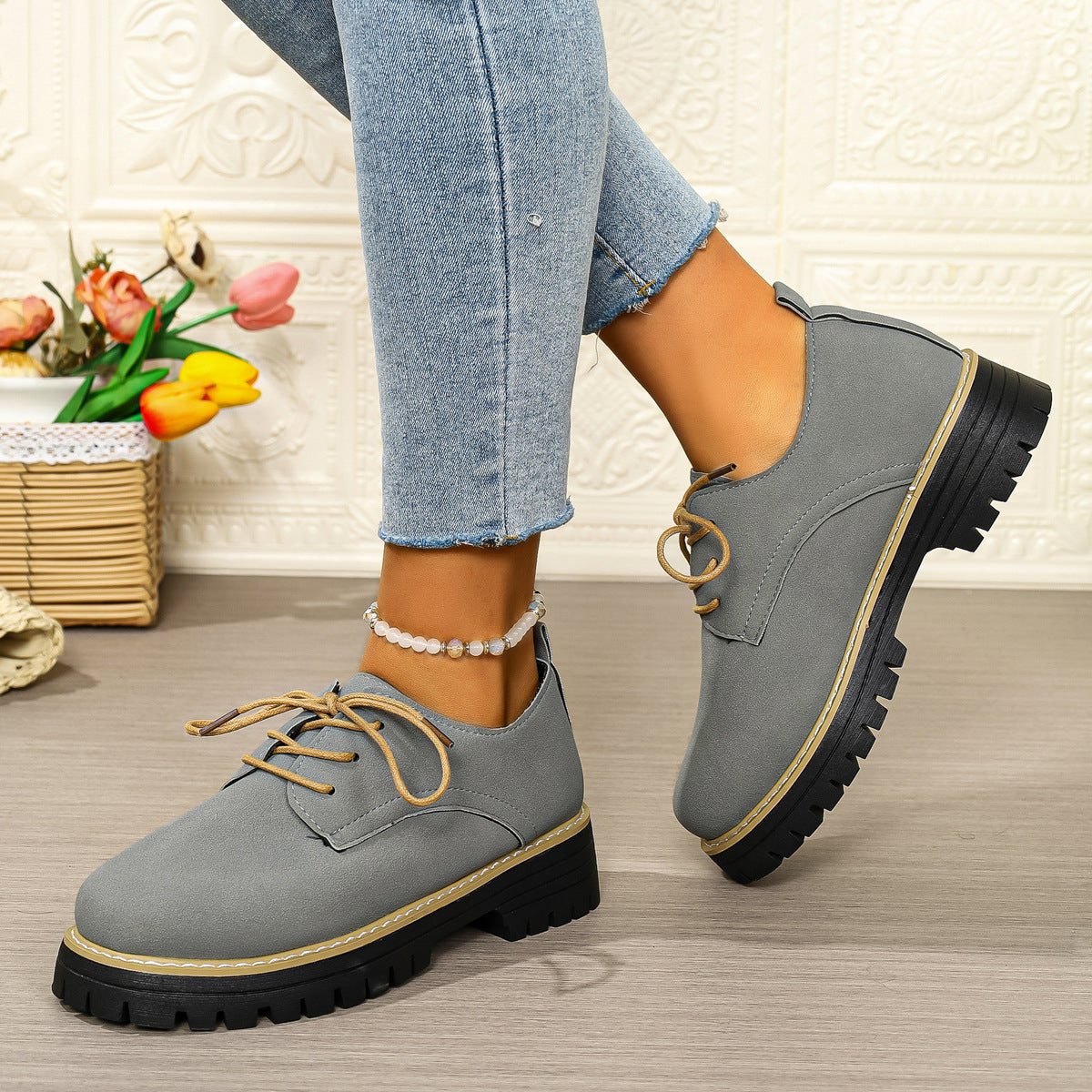 Damen Modische Schnürschuhe mit rutschfester Sohle und dämpfendem Fußbett