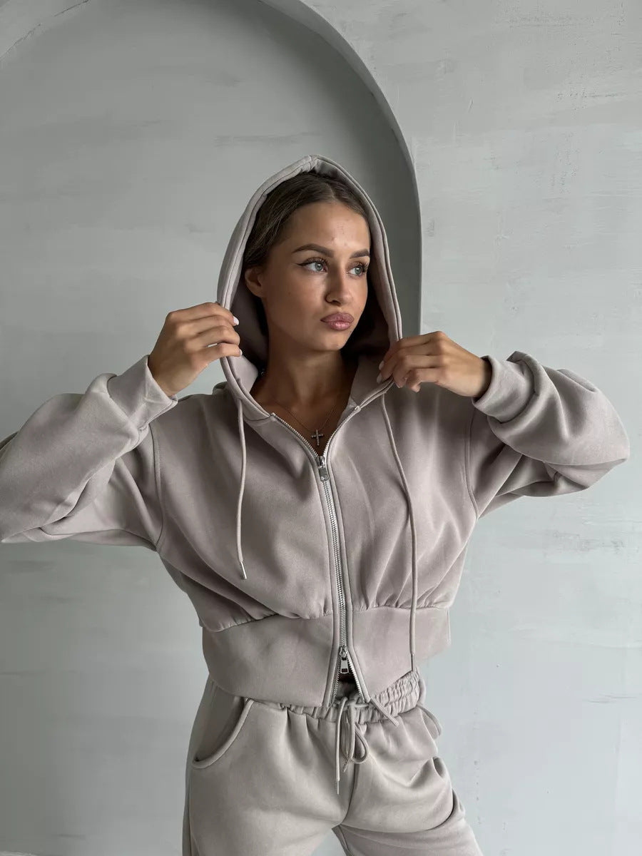 Damen Cropped Hoodie mit Reißverschluss R&B
