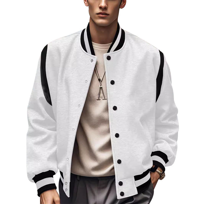 Herren Sportliche Collegejacke im retro Stil mit Kontrastärmeln und Druckknopfverschluss R&B