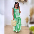 Damen Maxi Kleid mit schulterfreien Trägern und verspieltem Volantdesign R&B