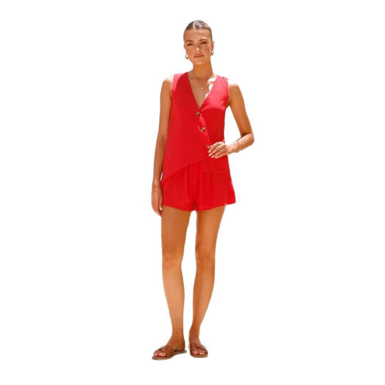 Damen lässiges Sommer-Outfit mit V-Ausschnitt und asymmetrischem Schnitt R&B