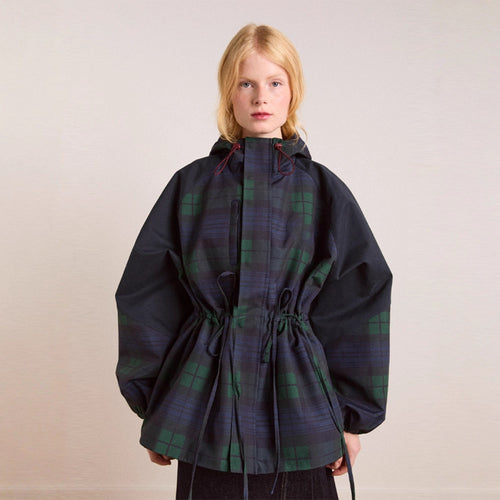Damen Oversized Jacke im lässigen Karo-Design mit praktischen Taschen und Taillenzug R&B