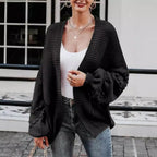 Damen Strickjacke mit Ballonärmeln und strukturierter Maschenoptik R&B