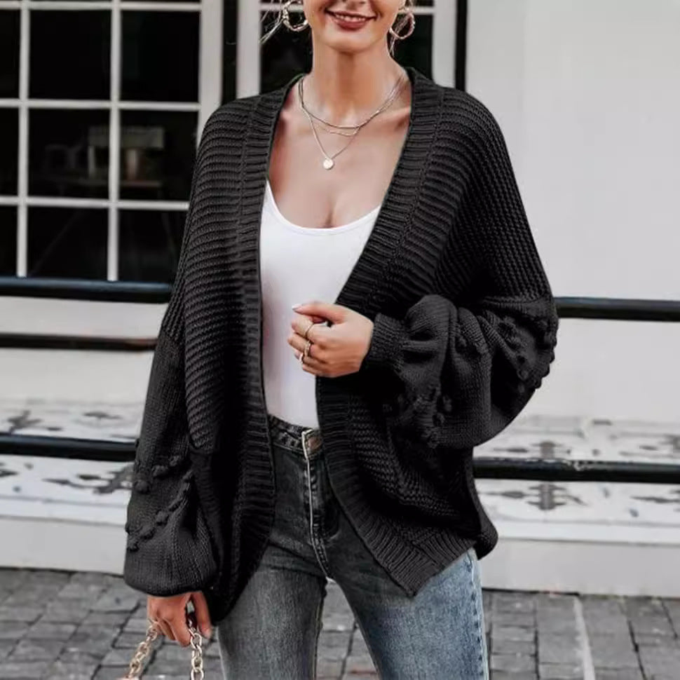 Damen Strickjacke mit Ballonärmeln und strukturierter Maschenoptik R&B