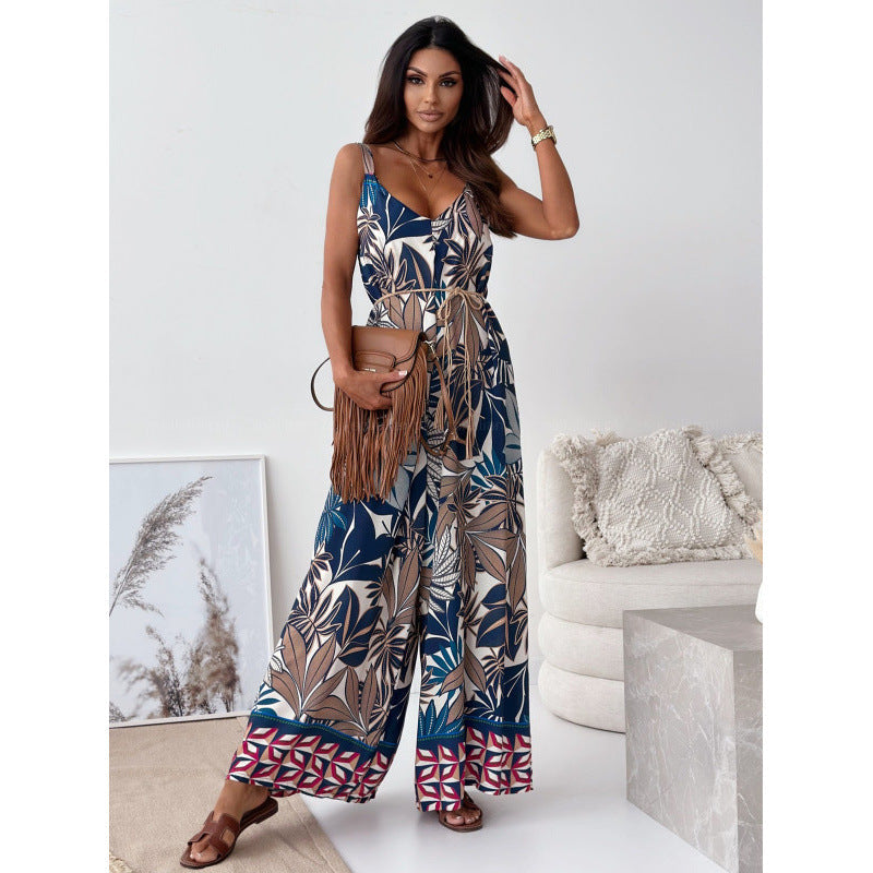 Damen Jumpsuit mit floralem Design und taillierbarem Gürtel R&B