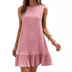 Damen lässiges Kleid mit Rüschensaum und strukturiertem Stoff R&B
