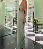 Damen Schickes Zweiteiliges Outfit mit cropped Top und silk Abschluss R&B