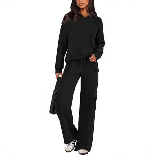 Damen Bequemes Lounge-Set mit Kapuze und weiten Hosen R&B