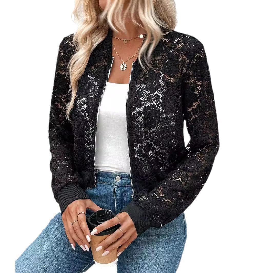 Damen Spitzenoptik Bomberjacke R&B
