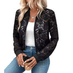 Damen nan Spitzen-Bomberjacke mit Reißverschluss, Rippbündchen und floraler Transparenz R&B