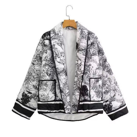 Damen leichte Steppjacke im botanischen Design mit großen Taschen R&B