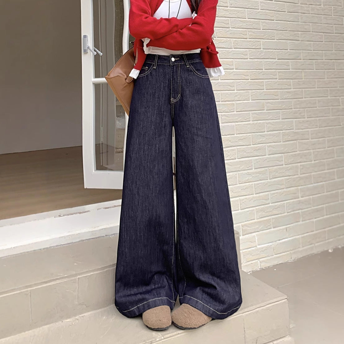 Damen Weite Denim-Hosen im modernen Schnitt mit hohem Bund R&B