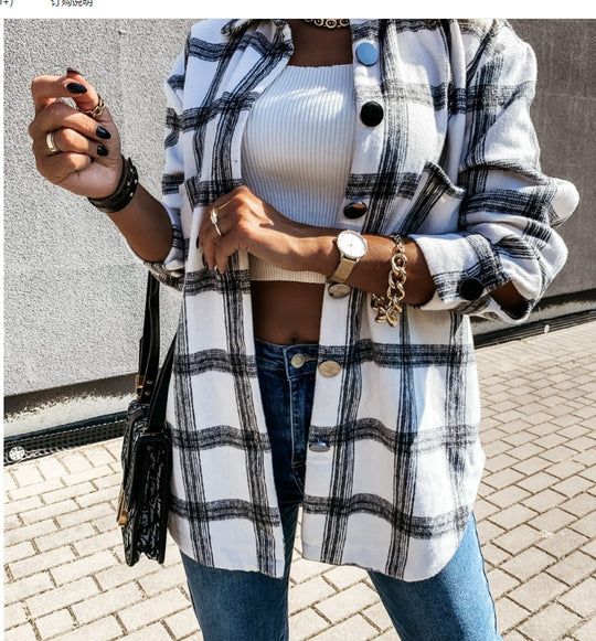 Damen Karomuster Überhemdjacke R&B