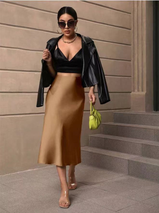 Damen Satin Rock mit schwingendem Saum und elegantem Schnitt R&B