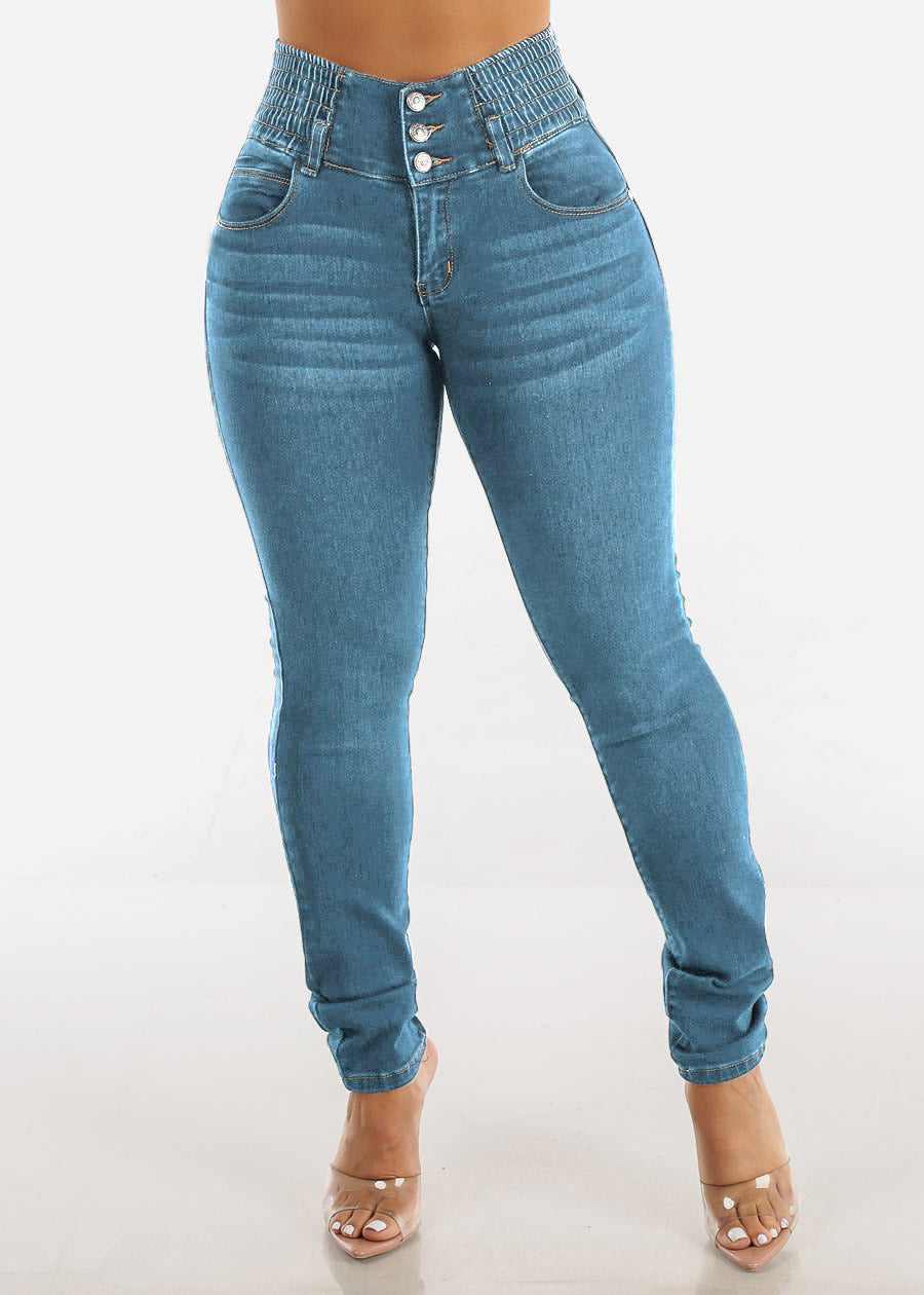 Damen High-Waist Skinny Jeans mit elastischem Bund R&B