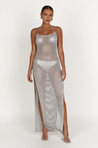 Damen transparentes Strickkleid im modernen Netzdesign R&B