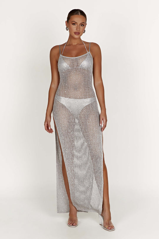 Damen transparentes Strickkleid im modernen Netzdesign R&B
