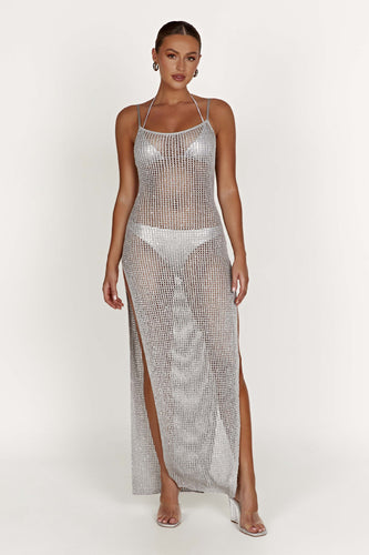 Damen transparentes Strickkleid im modernen Netzdesign R&B