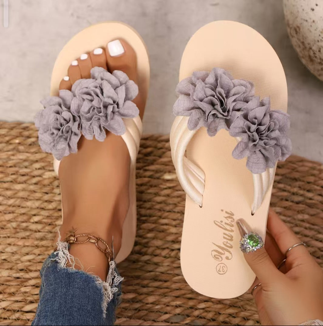 Damen bequeme Zehentrenner-Sandalen mit floralem Design R&B