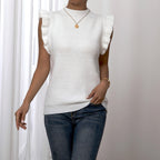 Damen Strickoberteil mit Rüsche und hohem Kragen R&B