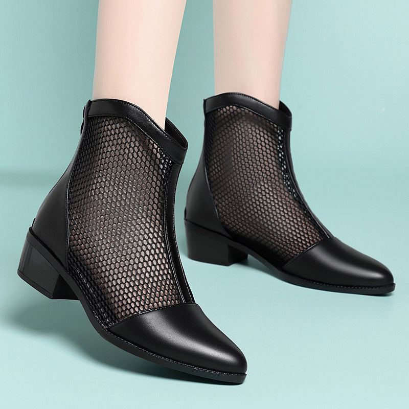 Damen Trendige Stiefeletten mit Netz-Design und bequemem Blockabsatz R&B