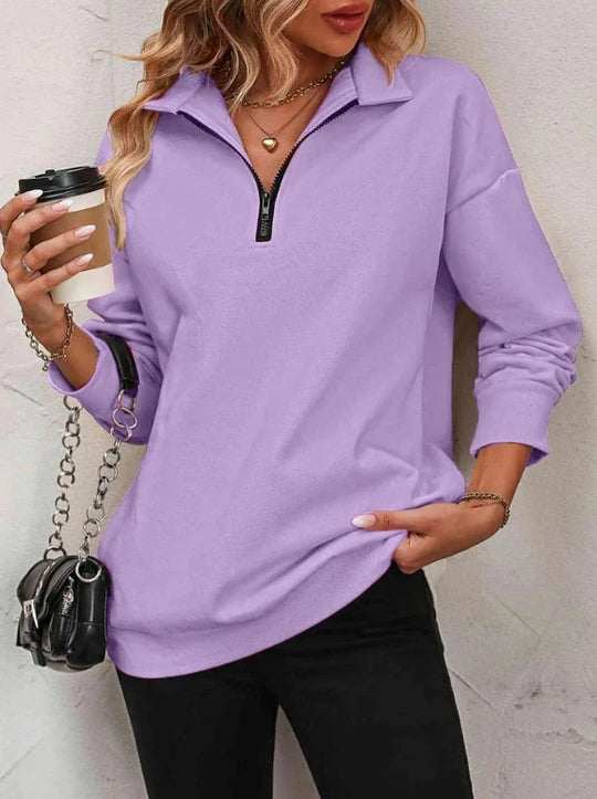 Damen Sweatshirt mit praktischer Reißverschlussöffnung und lässigem Schnitt R&B