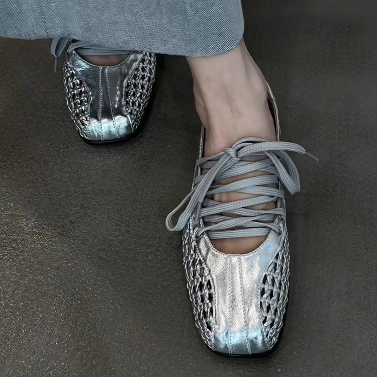 Damen modische Schnürschuhe mit atmungsaktiver Obermaterialstruktur und elastischen Riemen R&B