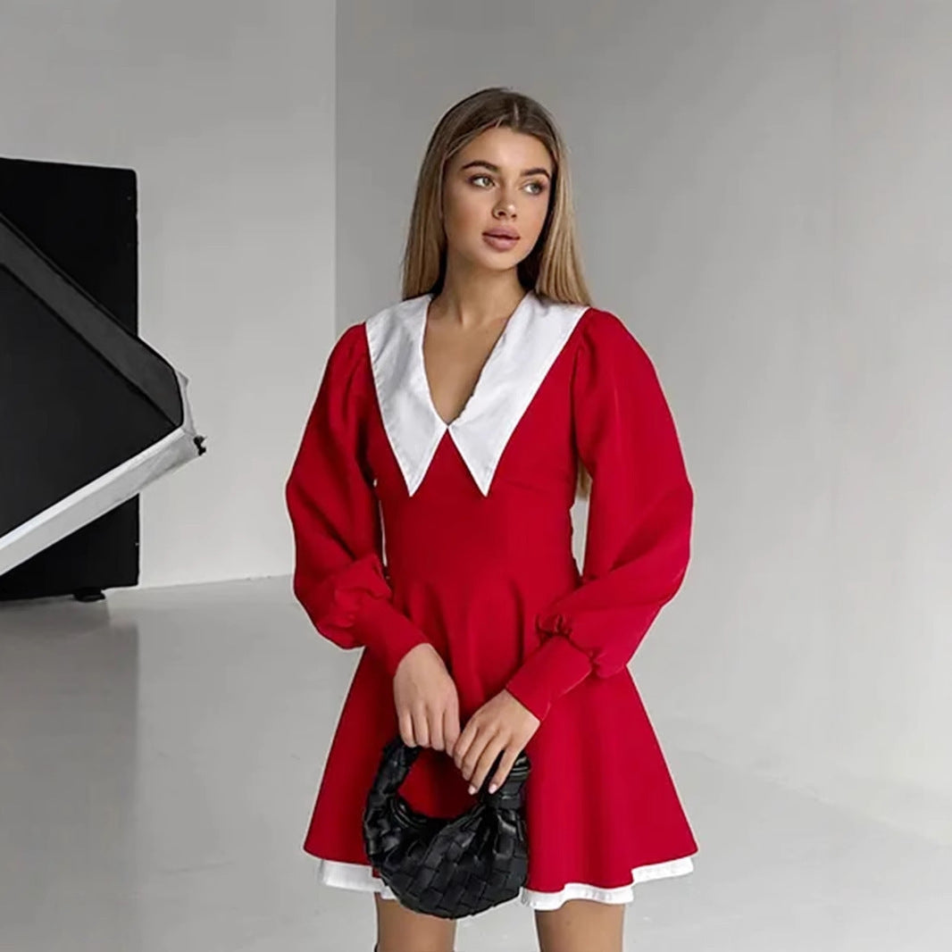 Damen Lässiges Minikleid mit schickem Kragen R&B