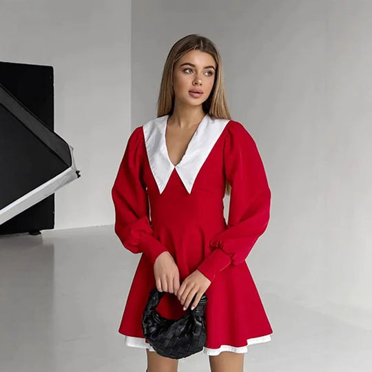 Damen Lässiges Minikleid mit schickem Kragen R&B