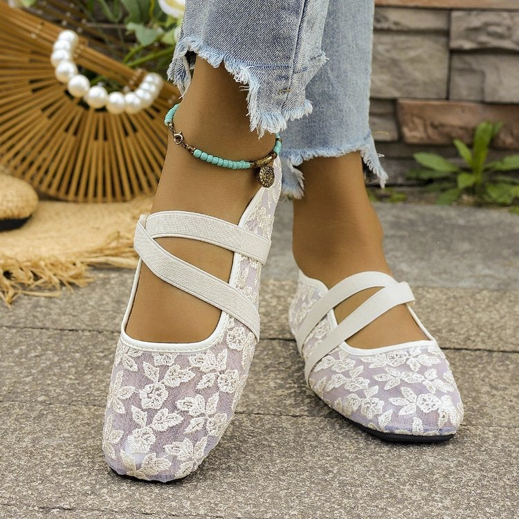 Damen Elegante Ballerinas mit floralem Spitzen-Design R&B