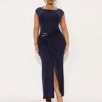 Damen Elegantes Wickelkleid mit seitlichem Schlitz und Gürtel R&B