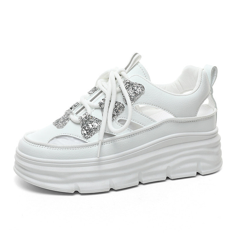 Damen Sportliche Plateau-Sneakers mit funkelnden Akzenten und trendigem Design R&B