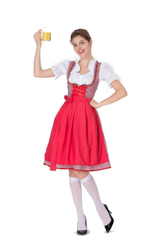 Damen Trachtenkleid mit traditionellen Karomuster und eleganten Rüschen R&B