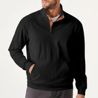 Herren nan geripptes Stehkragen-Sweatshirt mit Knopfleiste, Kängurutasche und Velours-Ellenbogenbesatz R&B