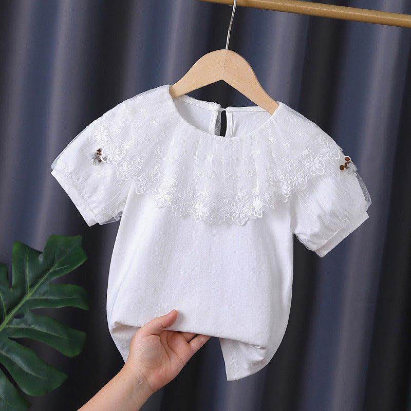 Mädchen T-Shirt mit elegantem Spitzenbesatz R&B