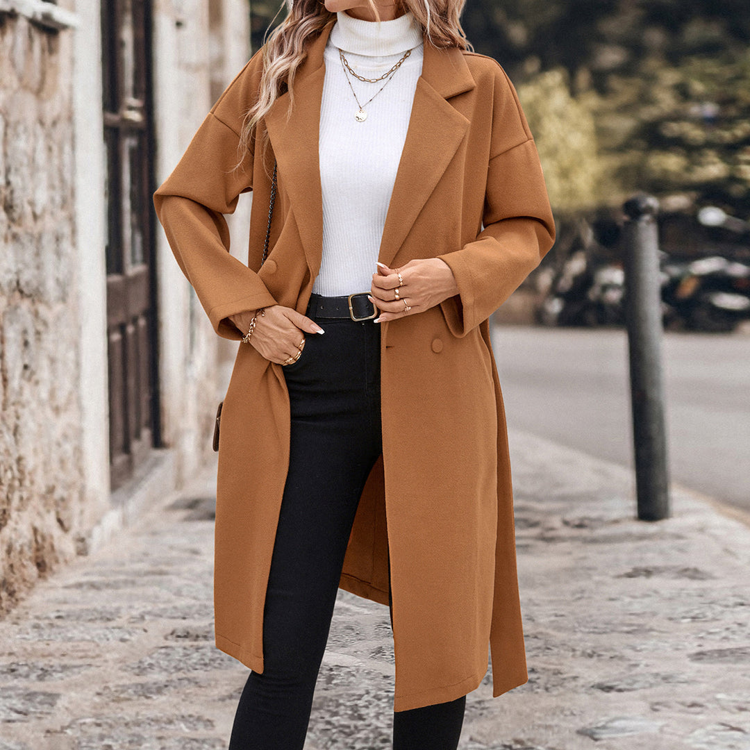 Damen Eleganter Trenchcoat mit Gürtel und doppelt geknöpftem Design R&B