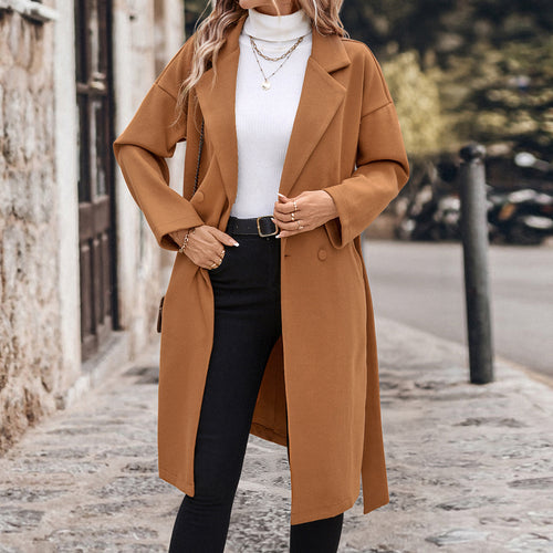 Damen Eleganter Trenchcoat mit Gürtel und doppelt geknöpftem Design R&B
